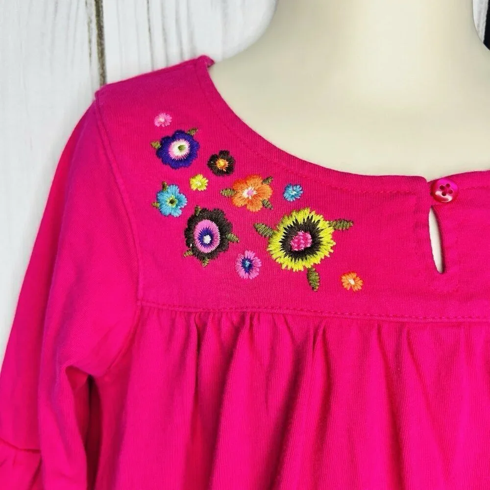 Carter’s Toddler Girls Pink Long Sleeve Dress Size 4T Floral Embroidery